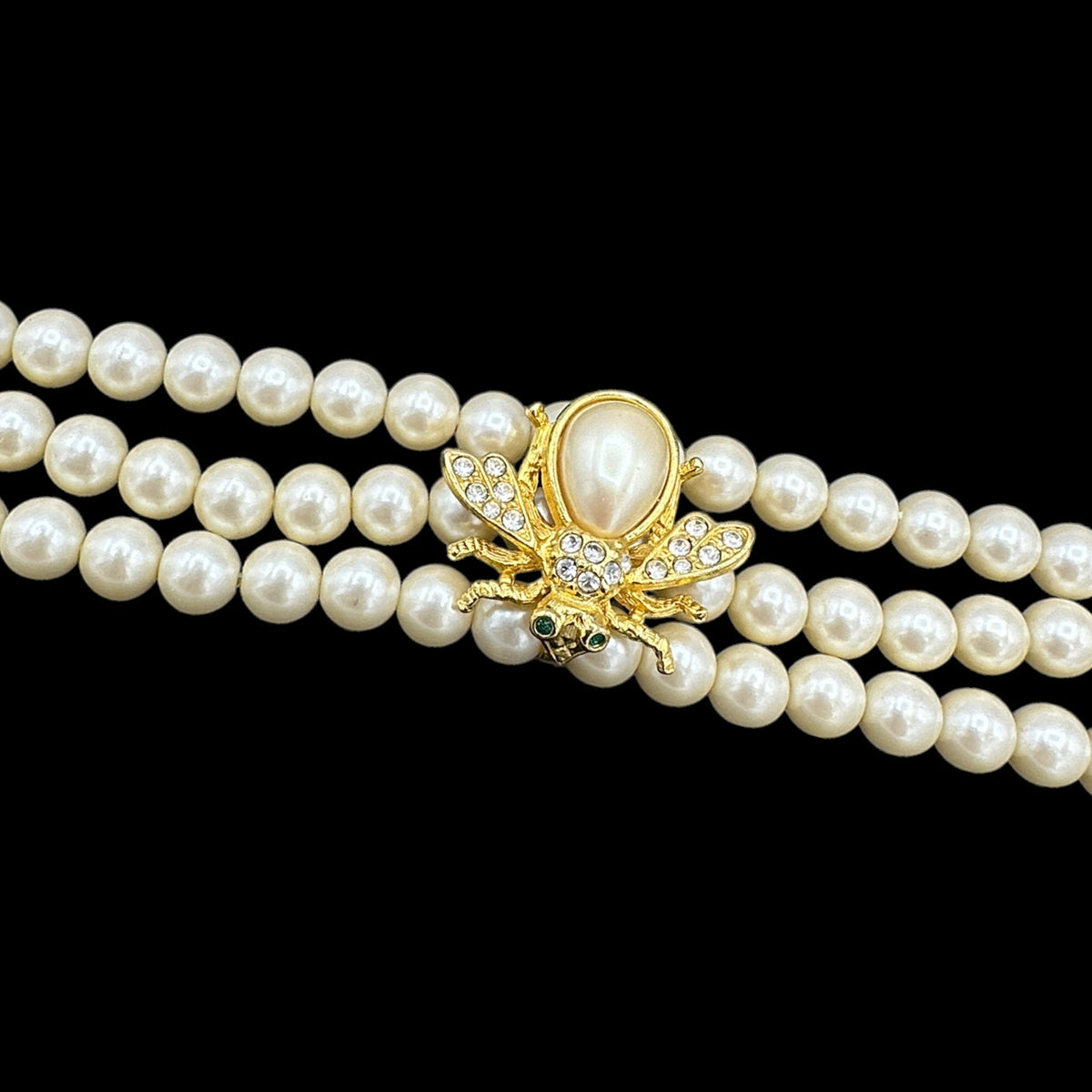 Joan Rivers Three Pearl Strand Gold Bee Statement Bracelet - 24 Wishes Vintage Jewelry