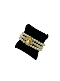 Joan Rivers Three Pearl Strand Gold Bee Statement Bracelet - 24 Wishes Vintage Jewelry