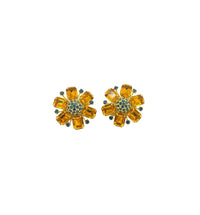 Joan Rivers Topaz Orange & Blue Flower Rhinestone Clip - On Earrings - 24 Wishes Vintage Jewelry