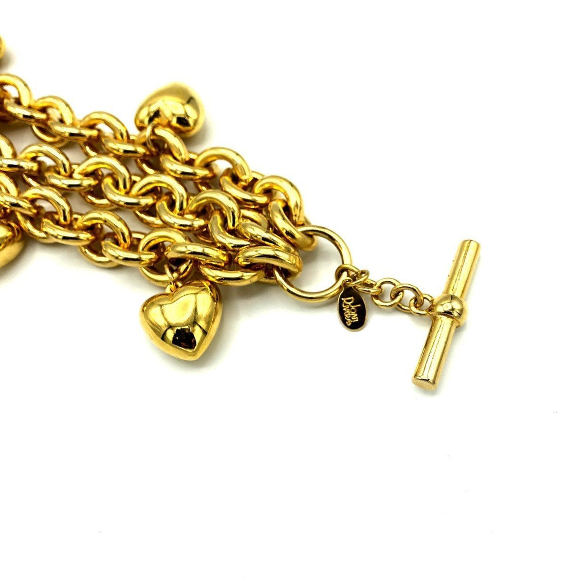 Joan Rivers Vintage Gold Puffy Heart Charm Bracelet - 24 Wishes Vintage Jewelry