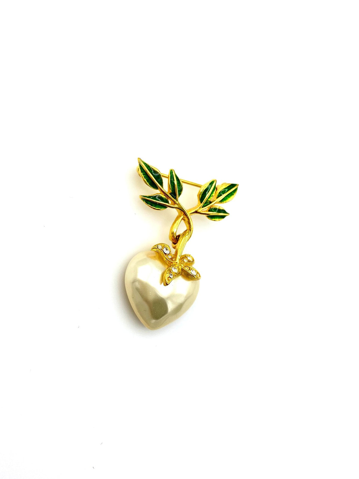 Joan Rivers White Pearl Dangle Heart Floral Vintage Brooch - 24 Wishes Vintage Jewelry