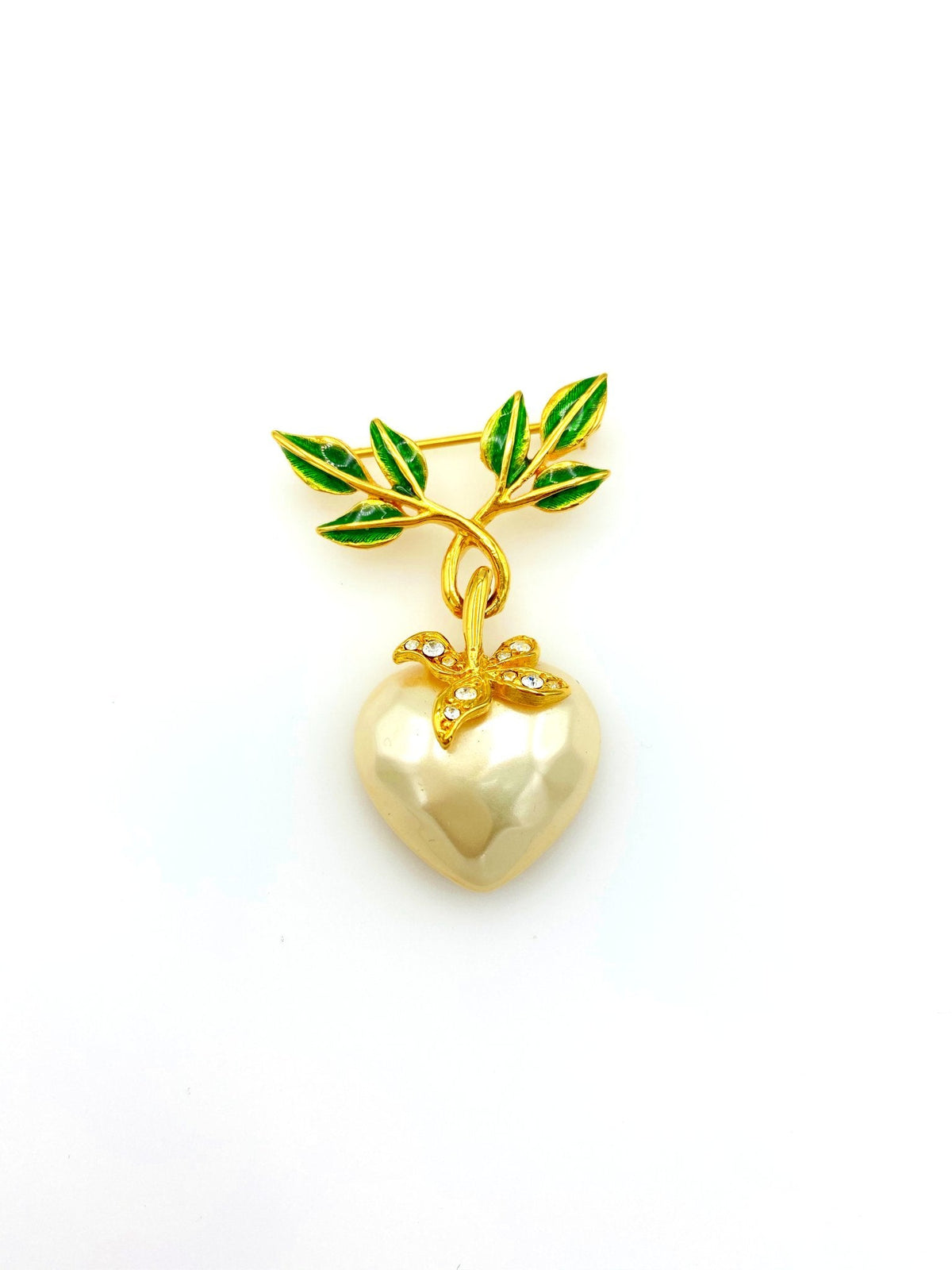 Joan Rivers White Pearl Dangle Heart Floral Vintage Brooch - 24 Wishes Vintage Jewelry