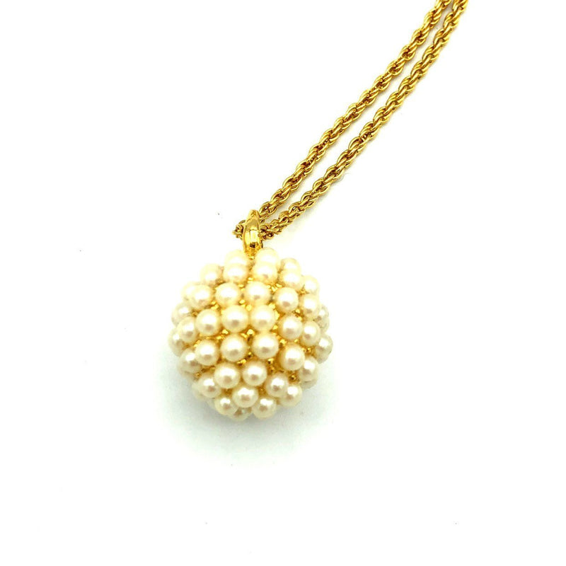 Joan Rivers White Pearl Pave Sphere Vintage Pendant - 24 Wishes Vintage Jewelry