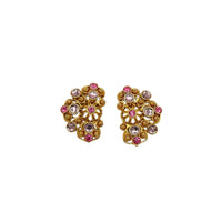EarringsJose Barrera Avon 1992 Marbella Pink Rhinestone Purple Cabochon Clip - On Earrings