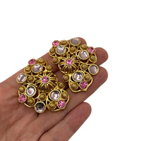 EarringsJose Barrera Avon 1992 Marbella Pink Rhinestone Purple Cabochon Clip - On Earrings