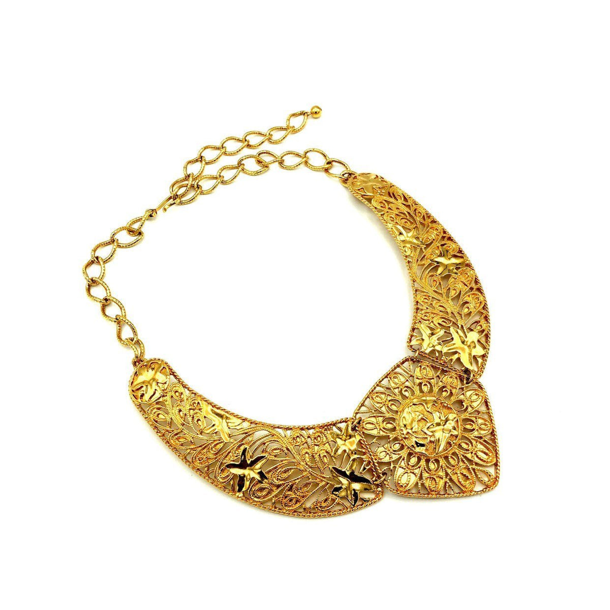 Jose Maria Barrera Gold Filigree Style Bib Statement Pendant - 24 Wishes Vintage Jewelry