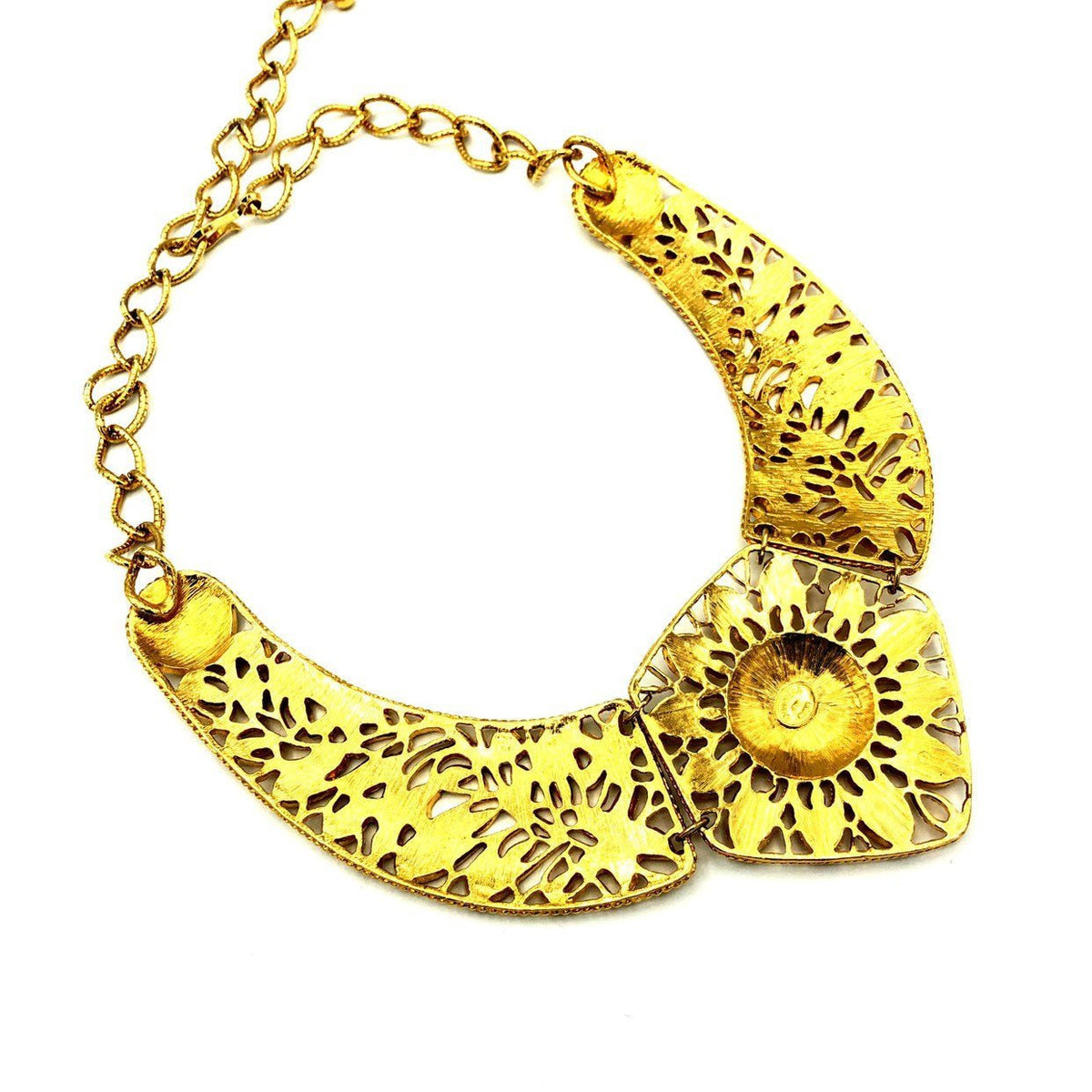 Jose Maria Barrera Gold Filigree Style Bib Statement Pendant - 24 Wishes Vintage Jewelry