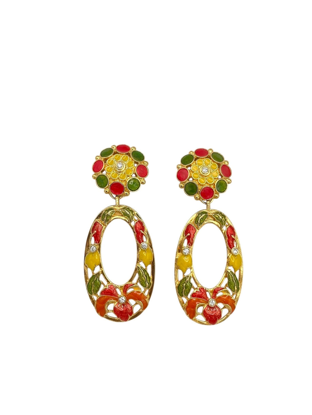 Jose Maria Barrera Hibiscus Flower Dangle Convertible Clip - On Earrings - 24 Wishes Vintage Jewelry