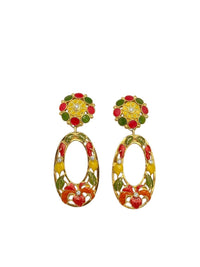 Jose Maria Barrera Hibiscus Flower Dangle Convertible Clip - On Earrings - 24 Wishes Vintage Jewelry
