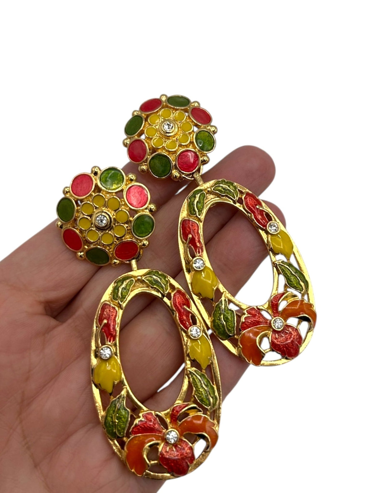 Jose Maria Barrera Hibiscus Flower Dangle Convertible Clip - On Earrings - 24 Wishes Vintage Jewelry
