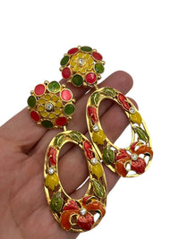 Jose Maria Barrera Hibiscus Flower Dangle Convertible Clip - On Earrings - 24 Wishes Vintage Jewelry