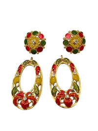 Jose Maria Barrera Hibiscus Flower Dangle Convertible Clip - On Earrings - 24 Wishes Vintage Jewelry