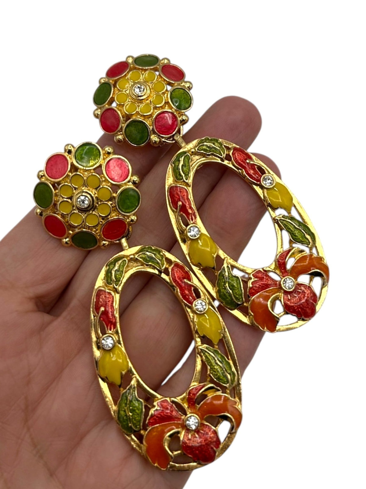 Jose Maria Barrera Hibiscus Flower Dangle Convertible Clip - On Earrings - 24 Wishes Vintage Jewelry