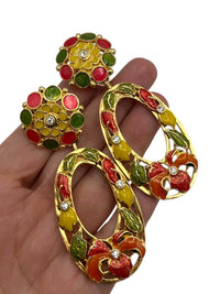 Jose Maria Barrera Hibiscus Flower Dangle Convertible Clip - On Earrings - 24 Wishes Vintage Jewelry