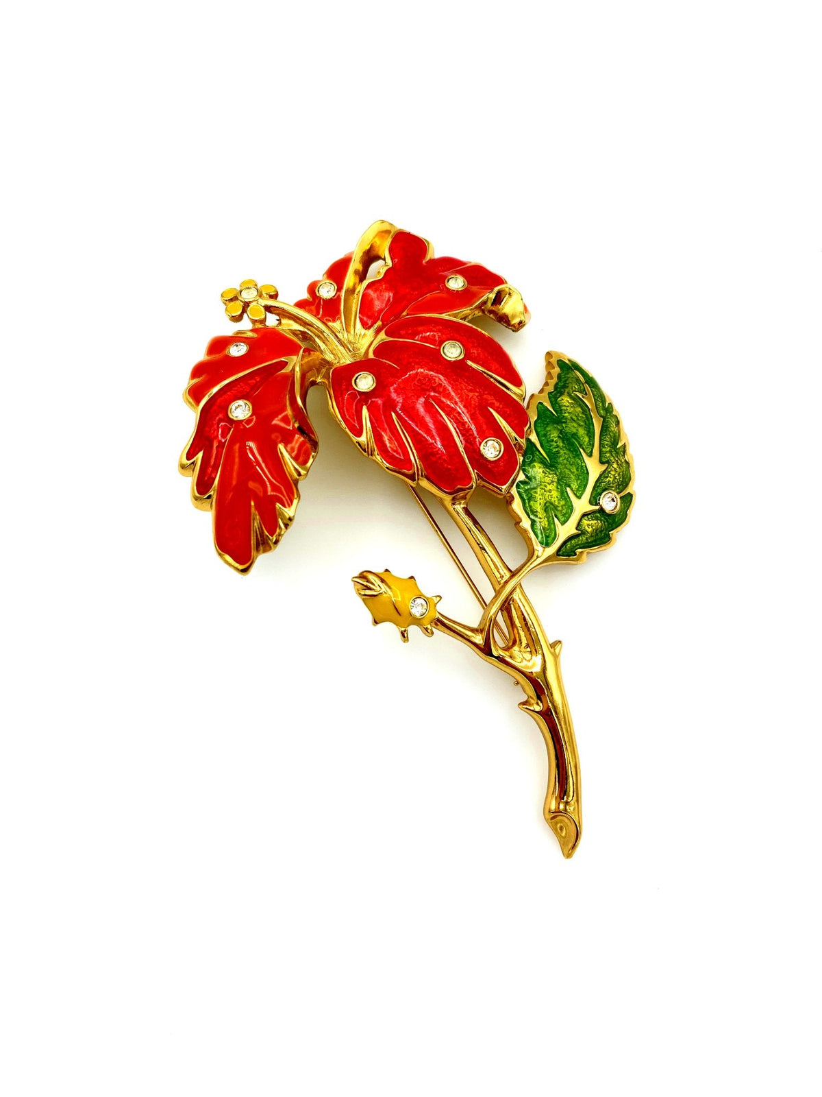 Jose Maria Barrera Large Gold Orange Enamel Flower Statement Brooch - 24 Wishes Vintage Jewelry