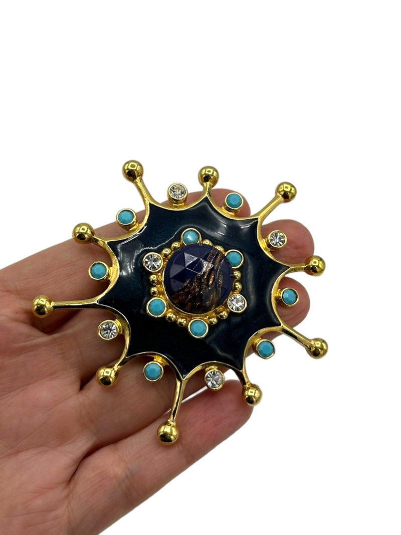 Jose Maria Barrera Vintage Jewelry Enamel 'Roman Holiday' Starburst Statement Brooch Pendant - 24 Wishes Vintage Jewelry