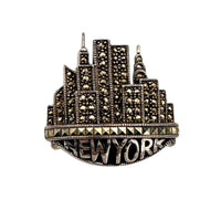 Judith Jack Sterling Silver Vintage Marcasite Twin Towers NYC Skyline Brooch & Pierced Hoop Earrings Jewelry Set 24 Wishes Vintage Jewelry