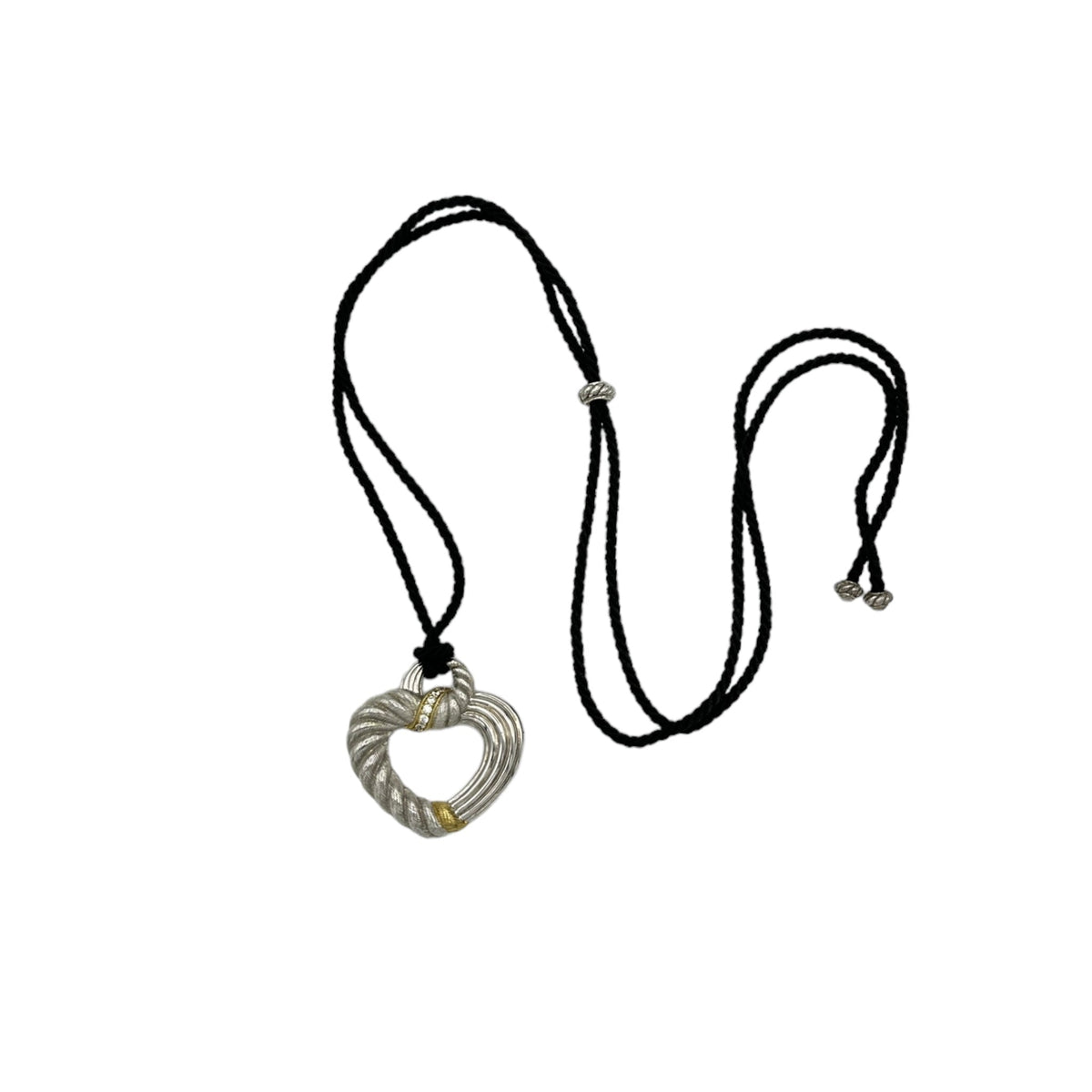 Judith Ripka Sterling Silver Open Heart Pendant Adjustable Cord Necklace - 24 Wishes Vintage Jewelry