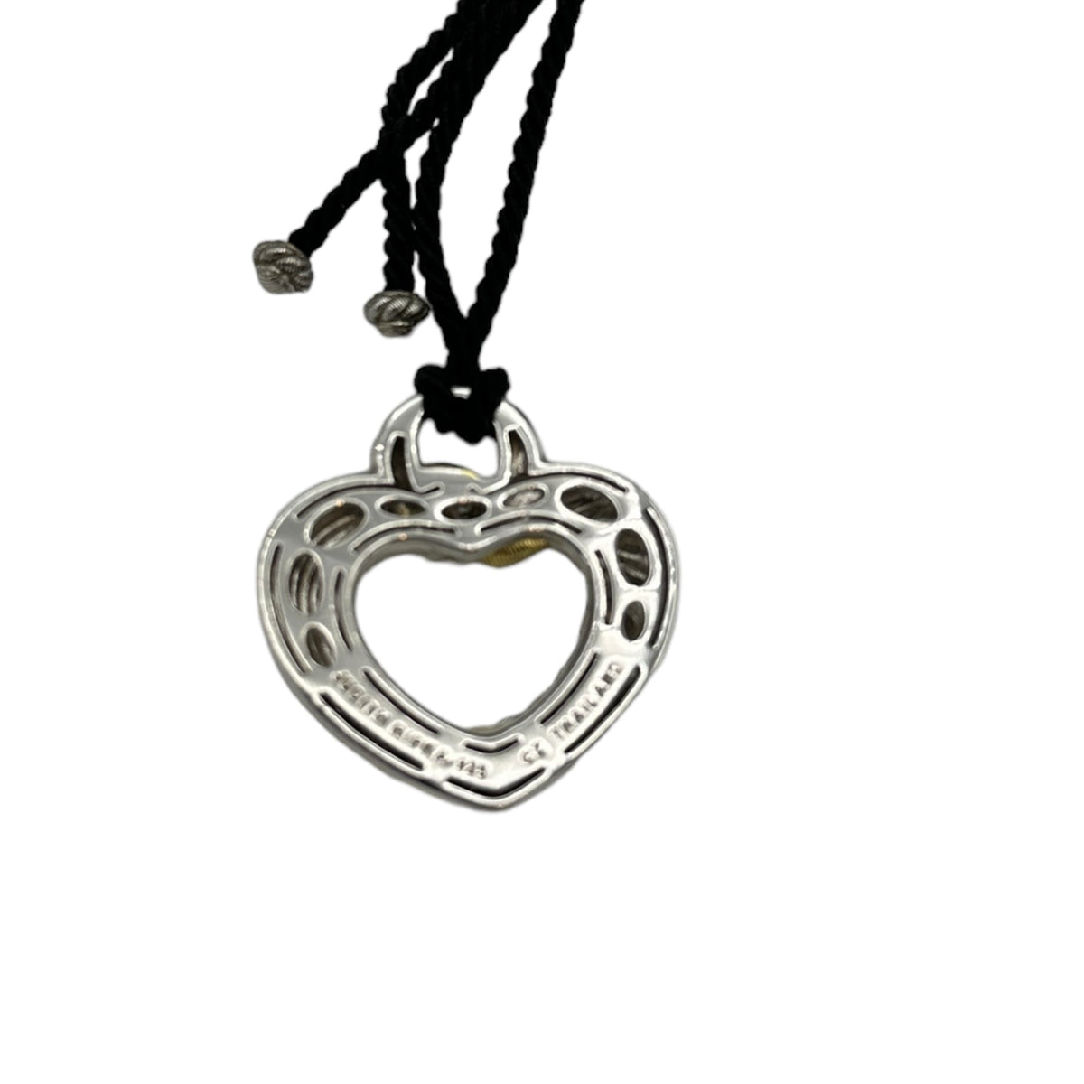 Judith Ripka Sterling Silver Open Heart Pendant Adjustable Cord Necklace - 24 Wishes Vintage Jewelry