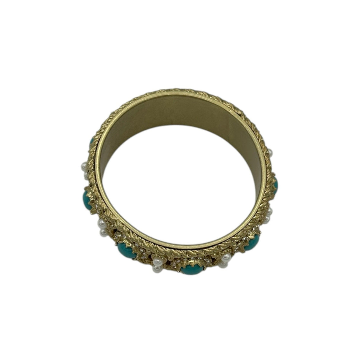 BraceletsJuicy Couture Gold Faux Turquoise Pearl Statement Bangle Bracelet