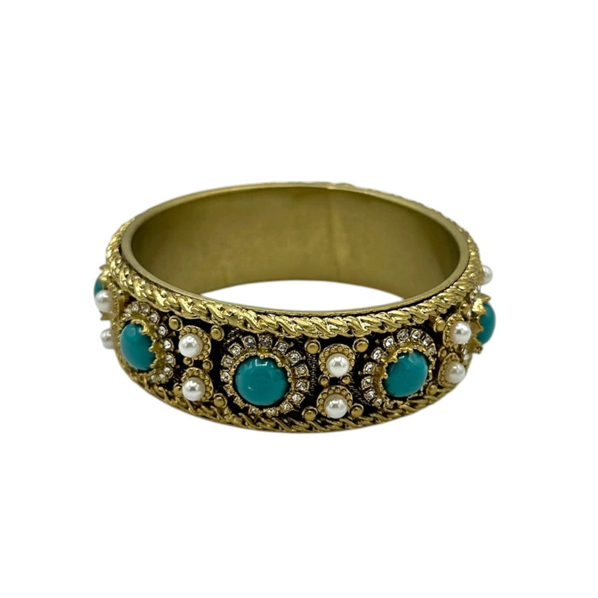 BraceletsJuicy Couture Gold Faux Turquoise Pearl Statement Bangle Bracelet