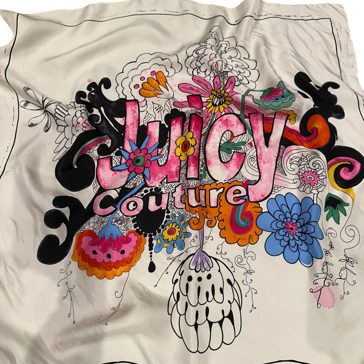 Juicy Couture Y2K Graphic Floral Silk Scarf - 24 Wishes Vintage Jewelry