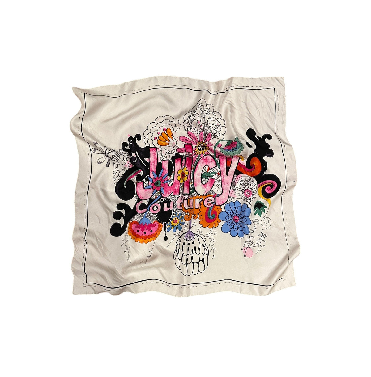 Juicy Couture Y2K Graphic Floral Silk Scarf - 24 Wishes Vintage Jewelry