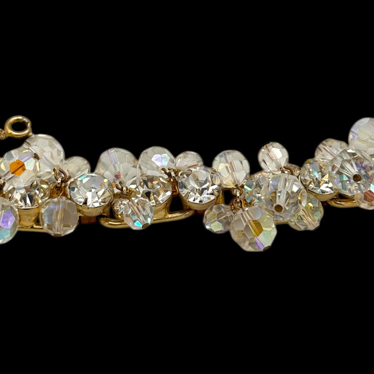 BraceletsJuliana D&E Vintage Cha Cha Bracelet Aurora Borealis Faceted Crystal Dangle Bead Five Link
