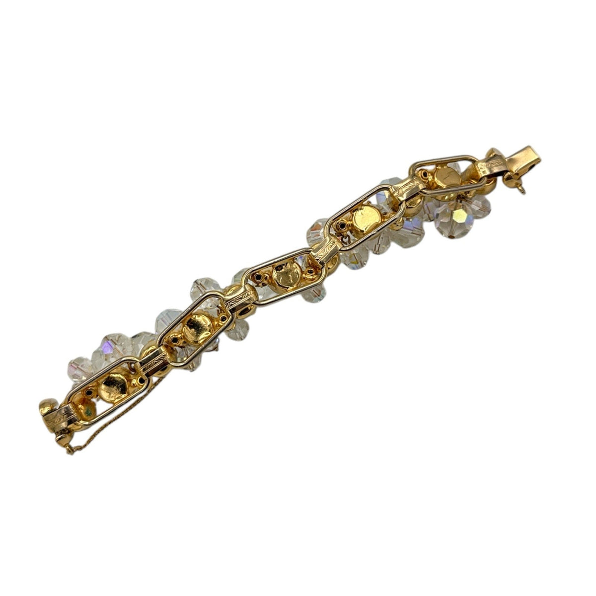 BraceletsJuliana D&E Vintage Cha Cha Bracelet Aurora Borealis Faceted Crystal Dangle Bead Five Link