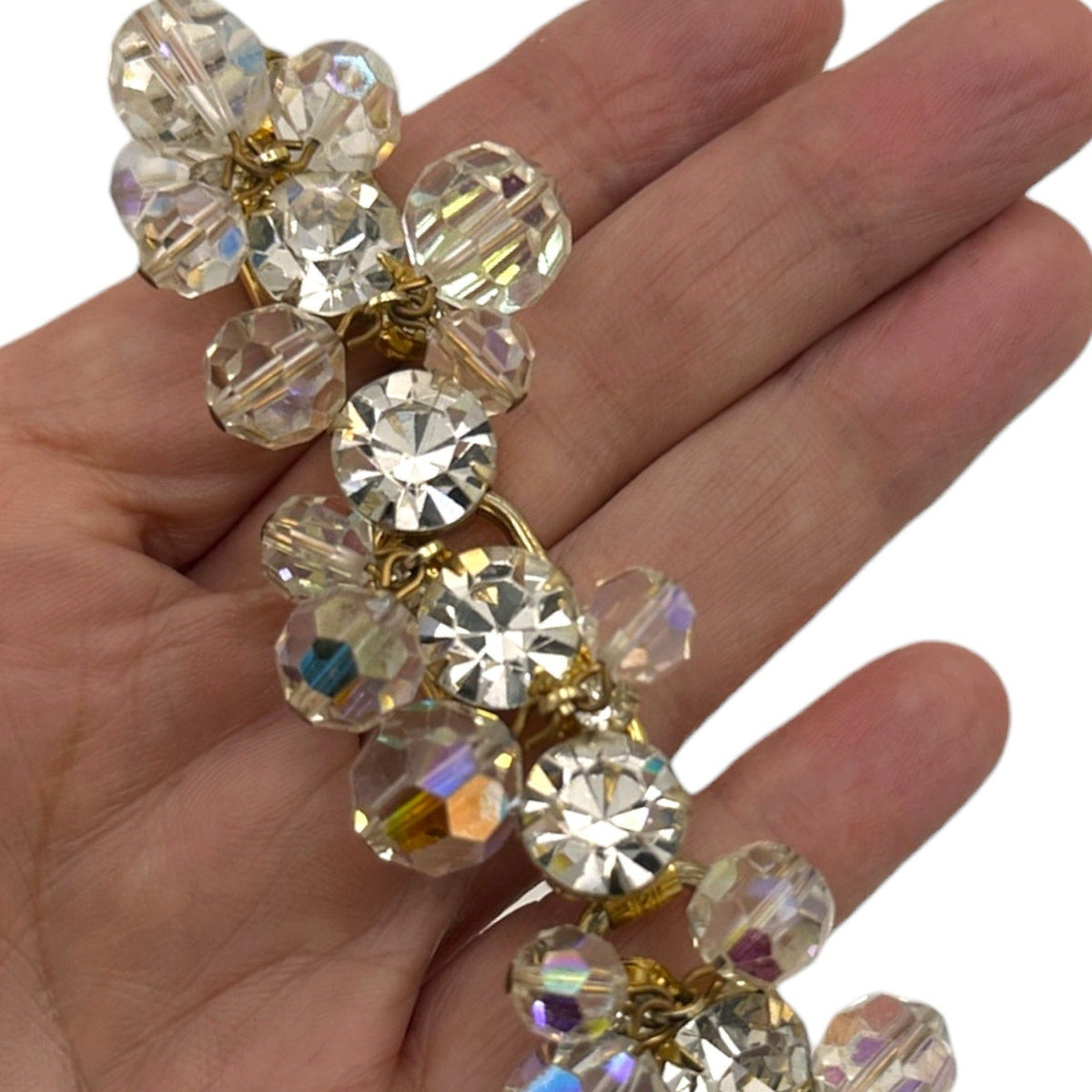 BraceletsJuliana D&E Vintage Cha Cha Bracelet Aurora Borealis Faceted Crystal Dangle Bead Five Link