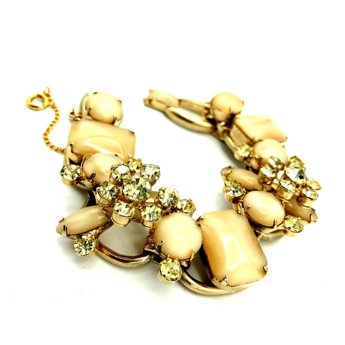 Juliana Delizza and Elster Art Stones & Green Rhinestone Statement Bracelet - 24 Wishes Vintage Jewelry