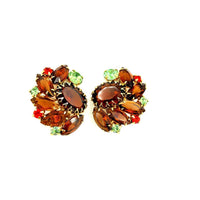 Juliana Delizza and Elster (D&E) Brown Topaz Statement Rhinestone Clip - On Earrings - 24 Wishes Vintage Jewelry