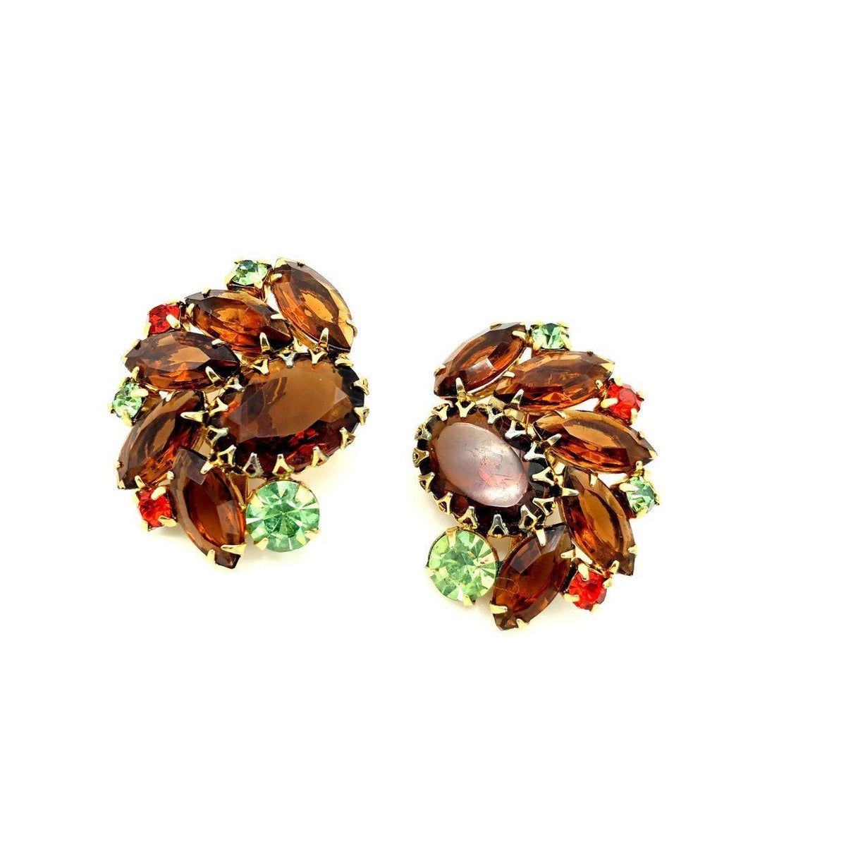 Juliana Delizza and Elster (D&E) Brown Topaz Statement Rhinestone Clip - On Earrings - 24 Wishes Vintage Jewelry