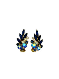 Juliana DeLizza & Elster (D&E) Blue Crawler Floral Clip - On Earrings - 24 Wishes Vintage Jewelry