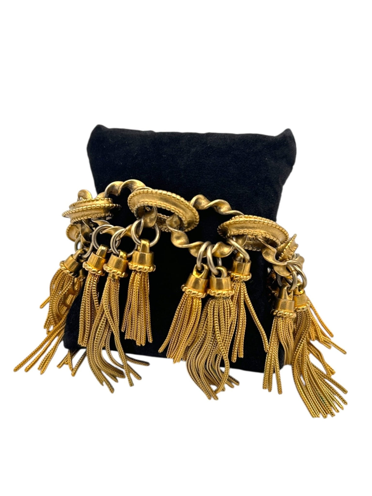 Karl Lagerfeld Vintage Satin Gold Tassel Statement Bracelet - 24 Wishes Vintage Jewelry