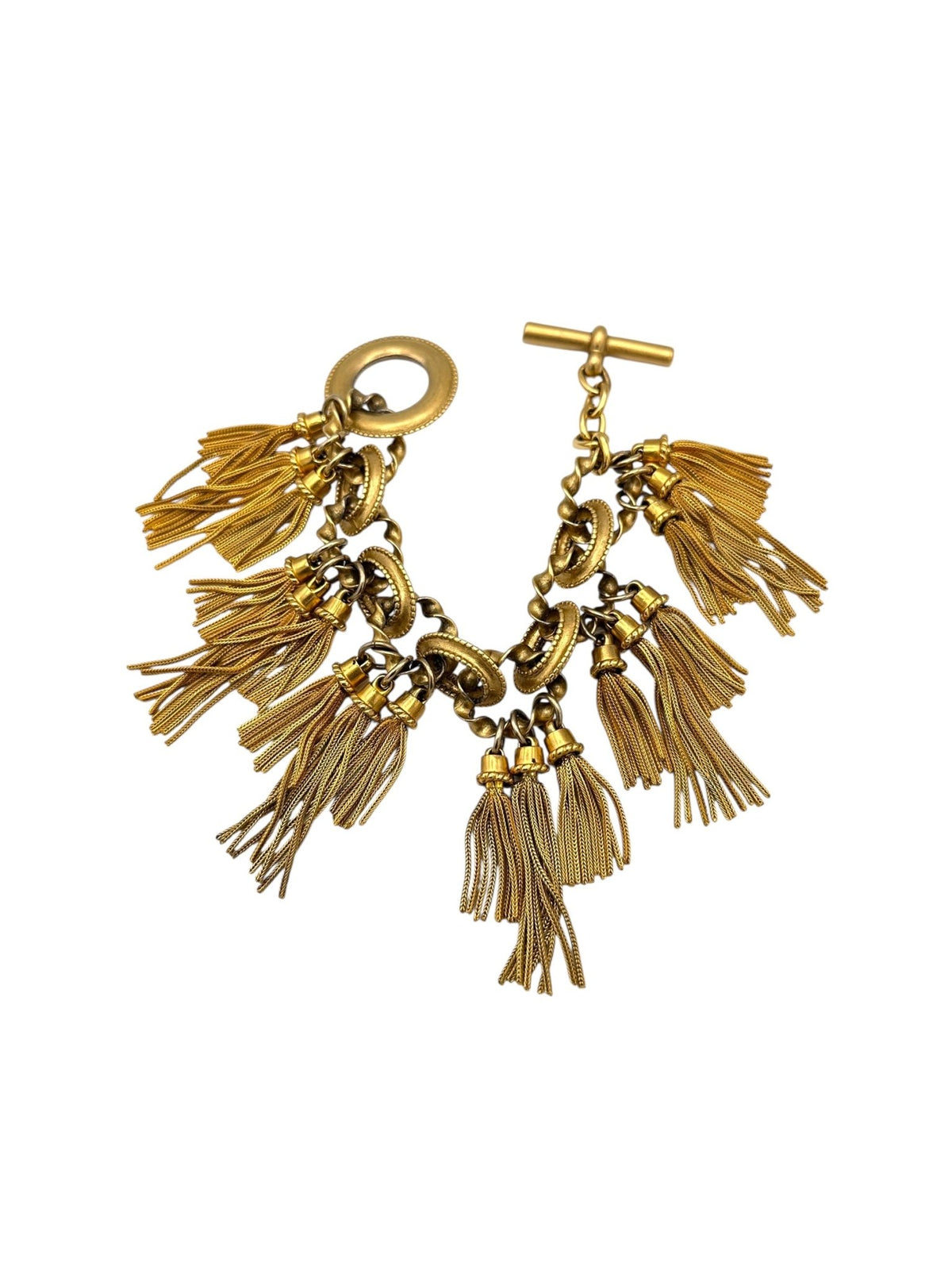 Karl Lagerfeld Vintage Satin Gold Tassel Statement Bracelet - 24 Wishes Vintage Jewelry