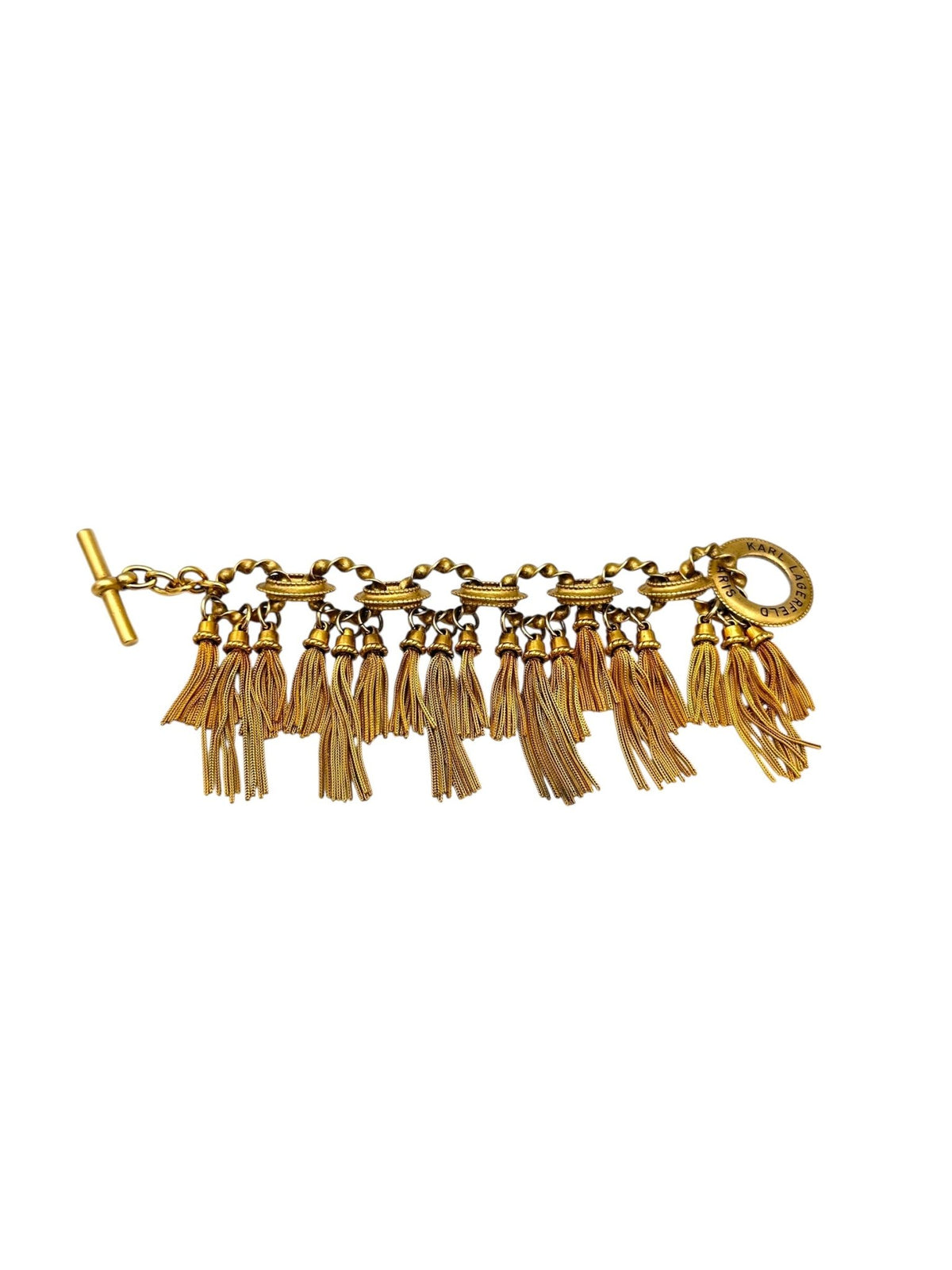 Karl Lagerfeld Vintage Satin Gold Tassel Statement Bracelet - 24 Wishes Vintage Jewelry