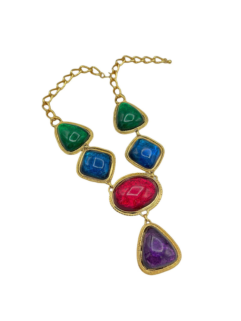 Kenneth Jay Lane Caprianti Jewel Color Gold Pendant - 24 Wishes Vintage Jewelry