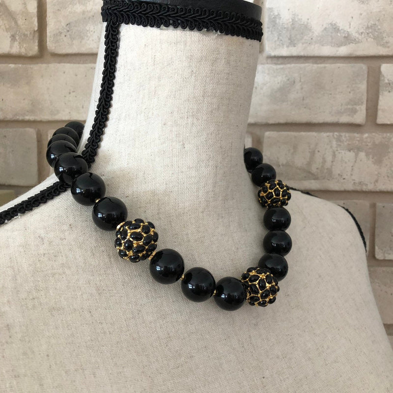 Kenneth Jay Lane Chunky Black Bead Necklace - 24 Wishes Vintage Jewelry