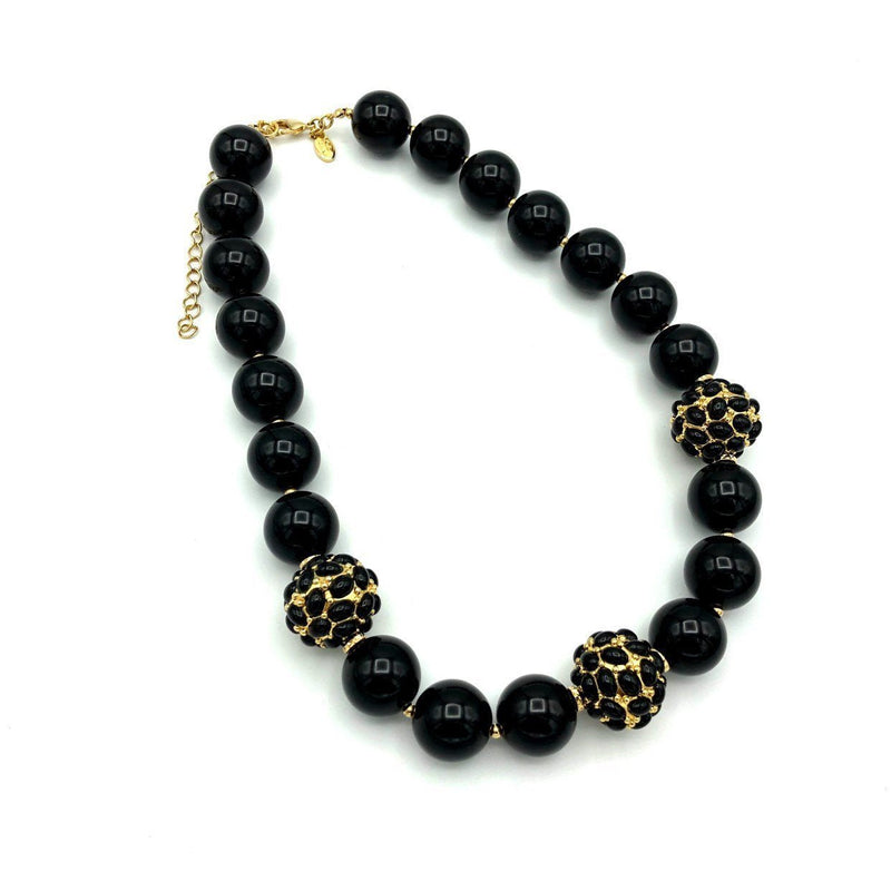 Kenneth Jay Lane Chunky Black Bead Necklace - 24 Wishes Vintage Jewelry