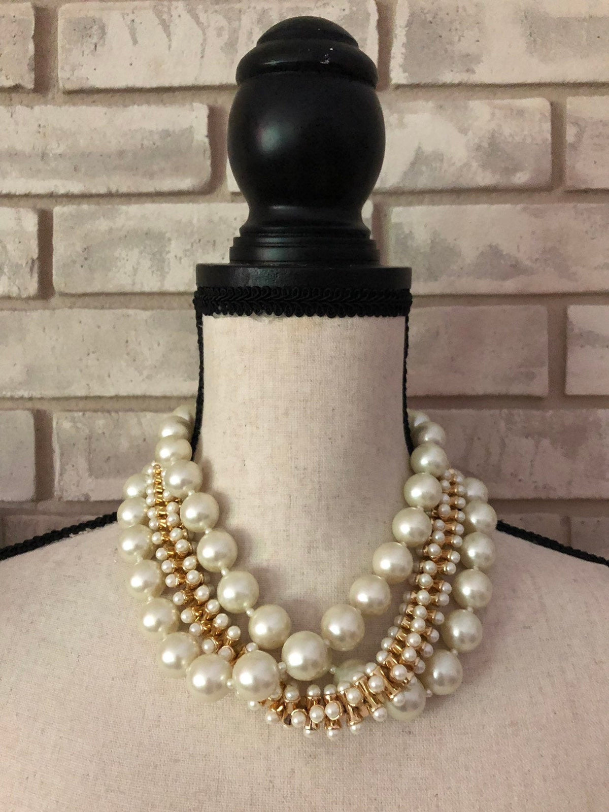 Kenneth Jay Lane Chunky Layered Pearl Cluster Necklace - 24 Wishes Vintage Jewelry