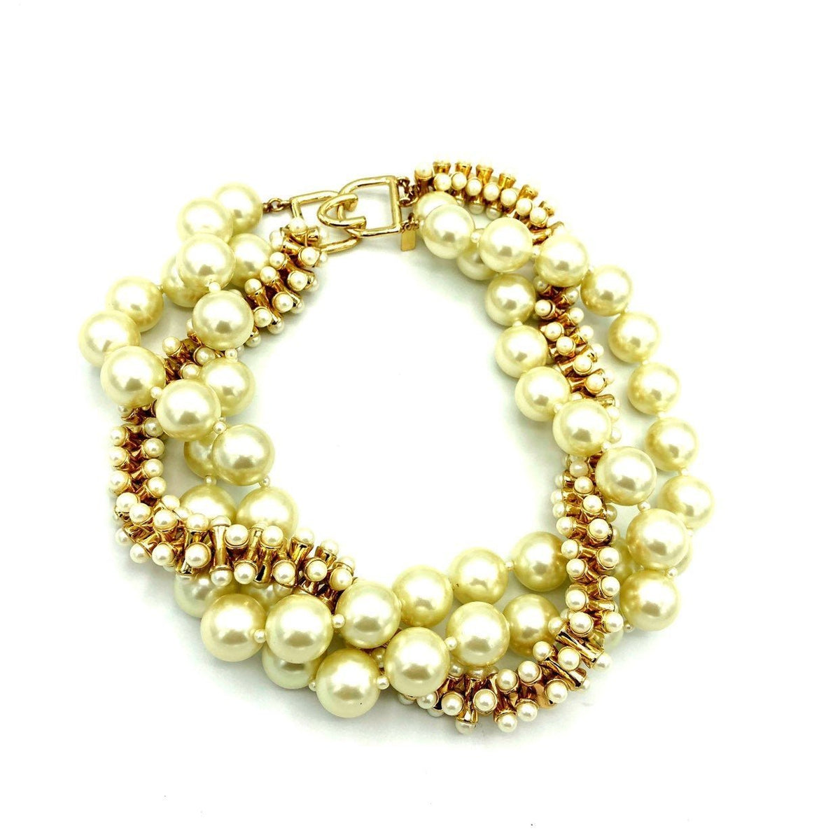 Kenneth Jay Lane Chunky Layered Pearl Cluster Necklace - 24 Wishes Vintage Jewelry