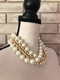 Kenneth Jay Lane Chunky Layered Pearl Cluster Necklace - 24 Wishes Vintage Jewelry