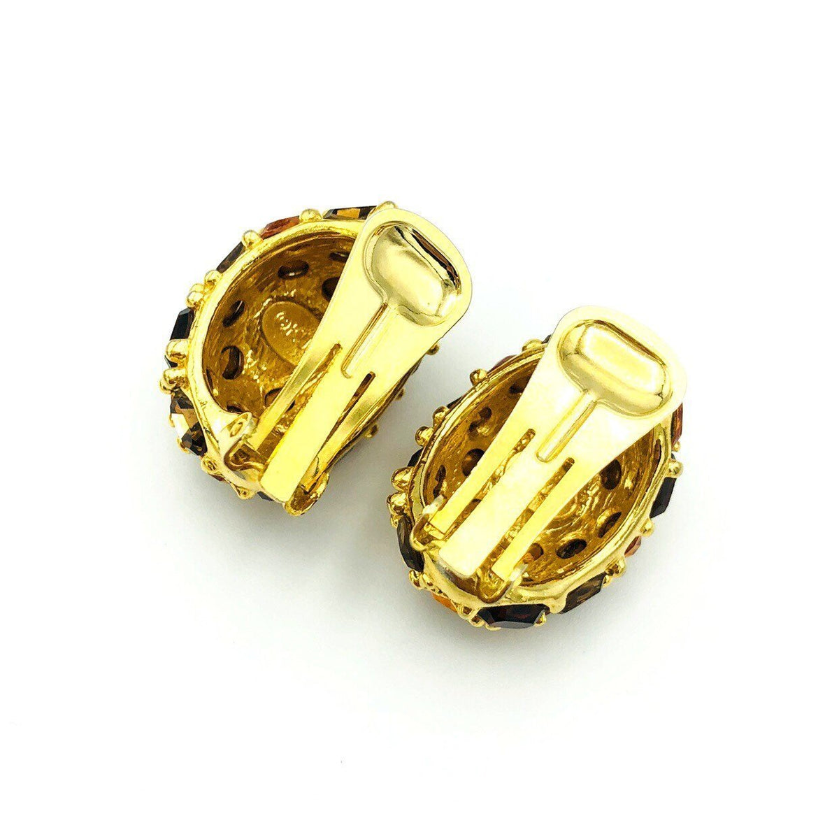 Kenneth Jay Lane Classic Gold & Brown Rhinestone Clip - On Earrings - 24 Wishes Vintage Jewelry