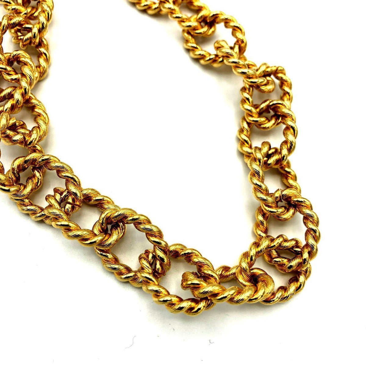 Kenneth Jay Lane Classic Gold Long Twisted Link Chain Necklace - 24 Wishes Vintage Jewelry