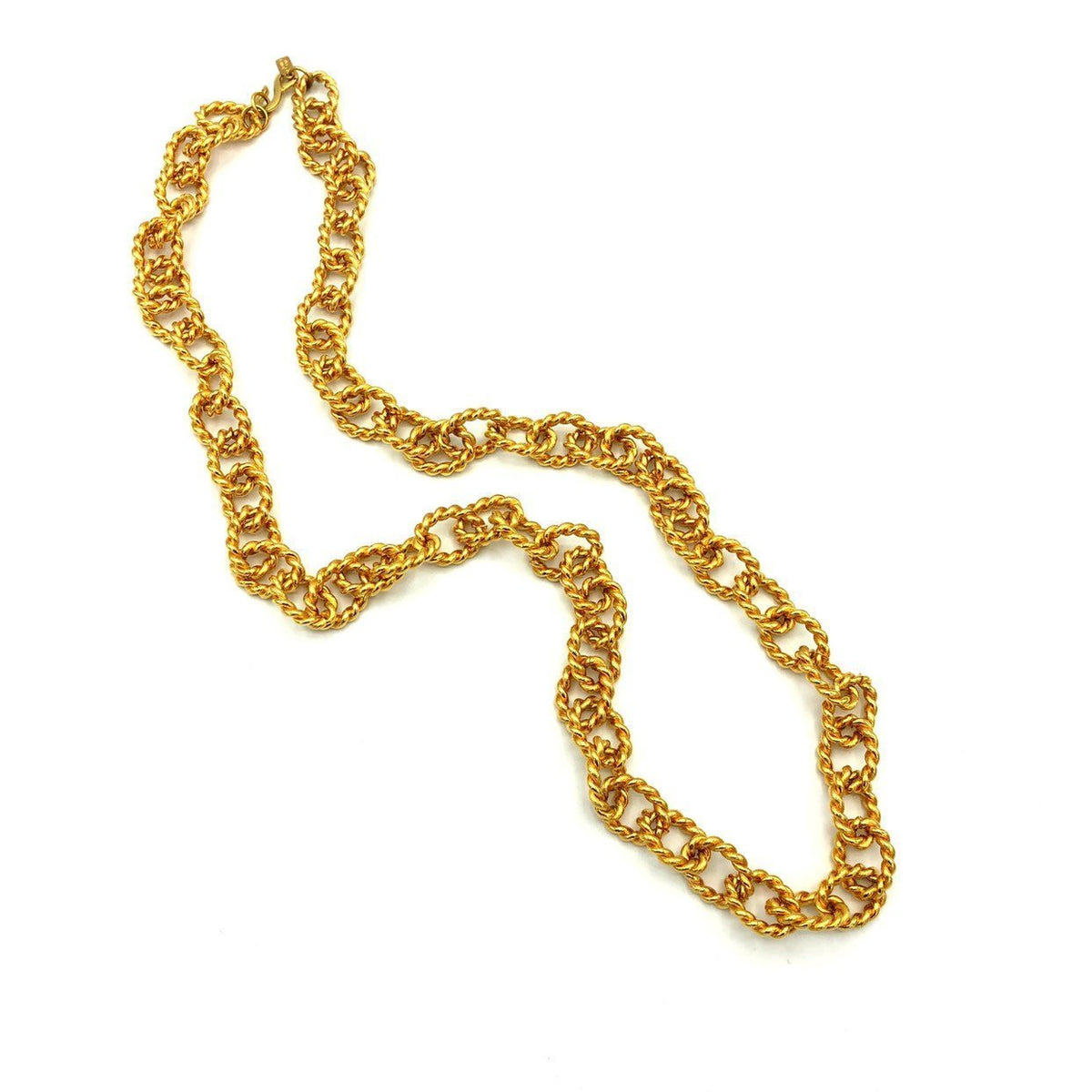 Kenneth Jay Lane Classic Gold Long Twisted Link Chain Necklace - 24 Wishes Vintage Jewelry