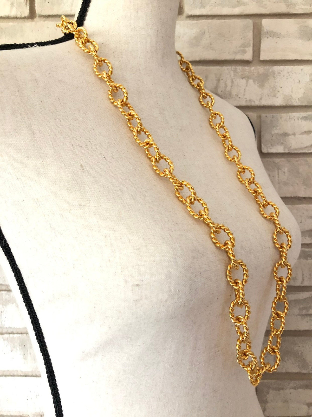 Kenneth Jay Lane Classic Gold Long Twisted Link Chain Necklace - 24 Wishes Vintage Jewelry