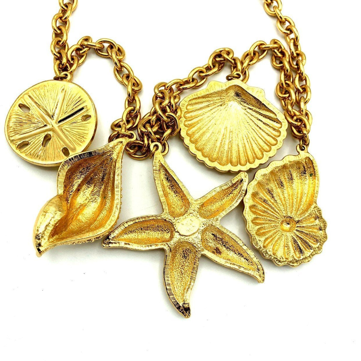 Kenneth Jay Lane Classic Gold Shell & Starfish Charm Chain Necklace - 24 Wishes Vintage Jewelry