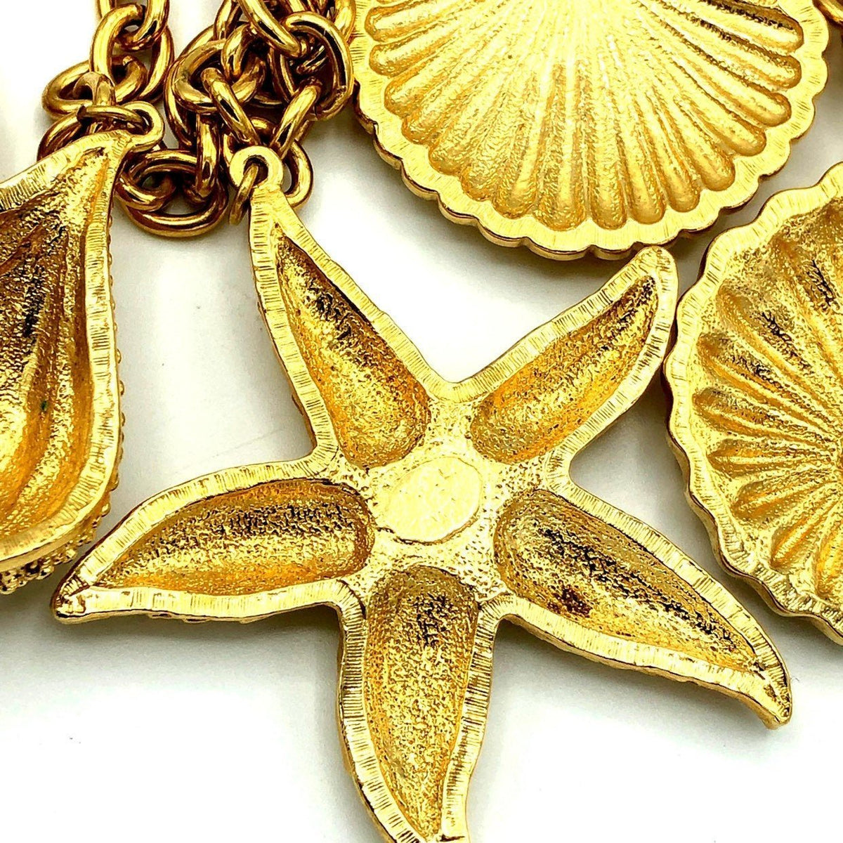 Kenneth Jay Lane Classic Gold Shell & Starfish Charm Chain Necklace - 24 Wishes Vintage Jewelry