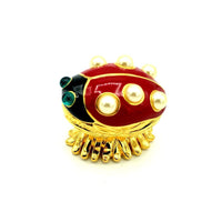 Kenneth Jay Lane Enamel Red Ladybug Vintage Brooch & Trinket Box - 24 Wishes Vintage Jewelry